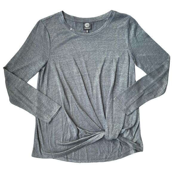 Bobeau Lightweight Twist Hem Top Gray Long Sleeve - Size Medium - Picture 2 of 9